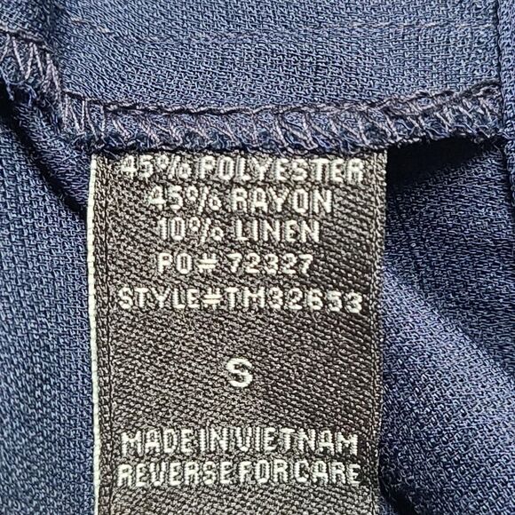 Paper Crane Wrap Top Womens Small Navy Blue Long Sleeve Ruffle Boho Blouse Tie - Picture 4 of 6